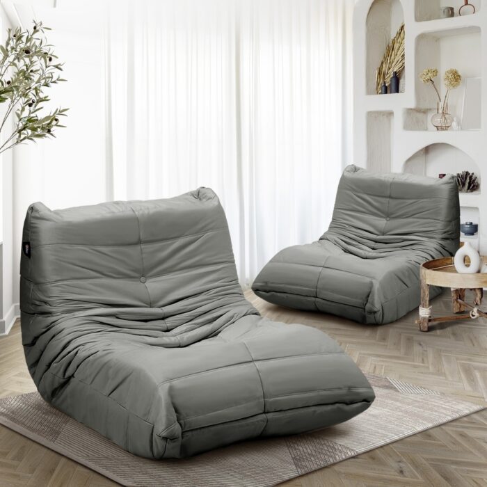 Oikiture 2X Floor Sofa Lounge Caterpillar Couch Single Pouffe Grey - Image 2