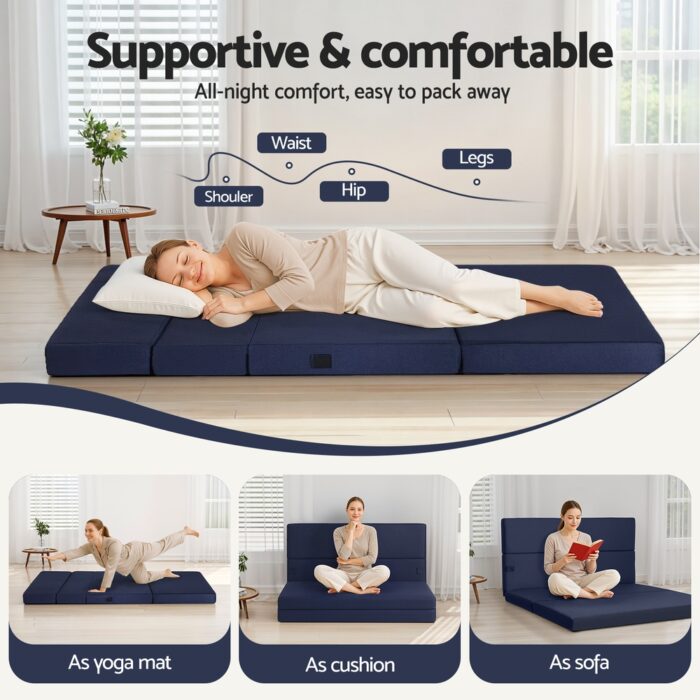 Giselle Foldable Mattress Folding Foam Mattresses Portable Floor Mat Blue Double - Image 4
