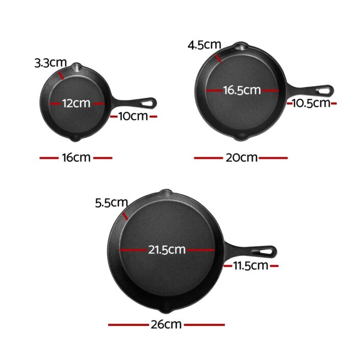 5-star chef Non Stick Frying Pan Cast Iron 3PCS - Image 2