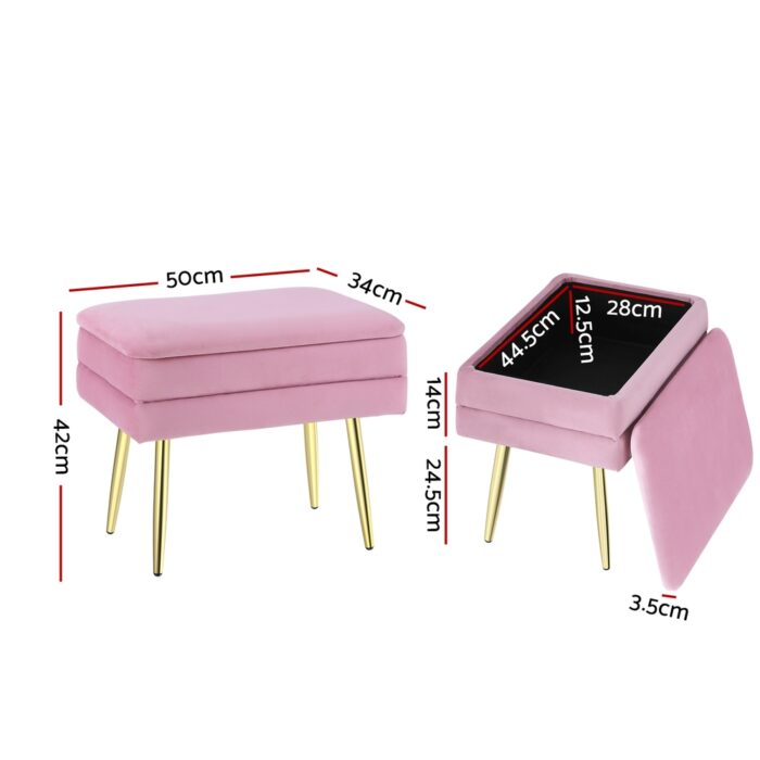 Artiss Ottoman Storage Foot Stool Vanity Velvet Pink - Image 2