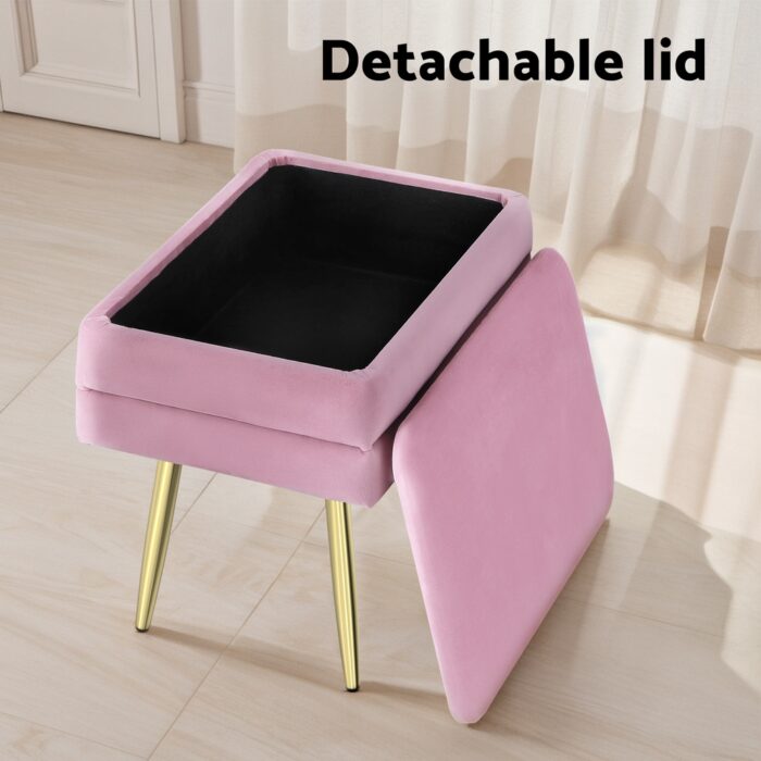 Artiss Ottoman Storage Foot Stool Vanity Velvet Pink - Image 4