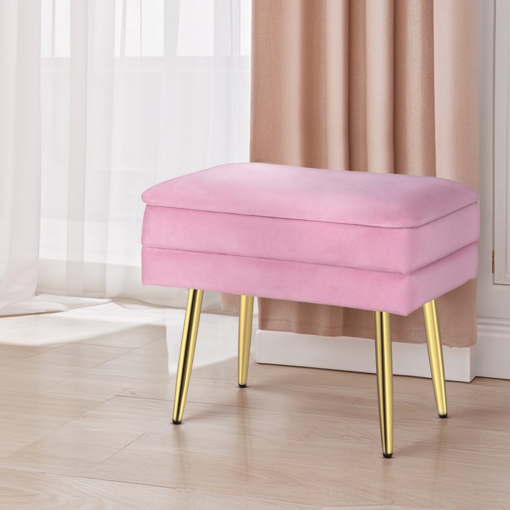 FS-B-ST02-VEL-PK-167832-04 Artiss Ottoman Storage Foot Stool Vanity Velvet Pink - Image 1