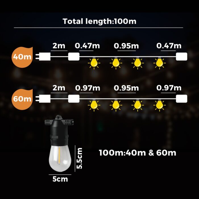 Mazam 100M LED Festoon String Lights Waterproof - Image 3