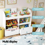 Keezi 3 Tiers Kids Bookshelf Storage Children Bookcase Toy Box Organiser Display White - Image 6