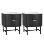 Artiss 2x Bedside Table 2 Drawers - Black