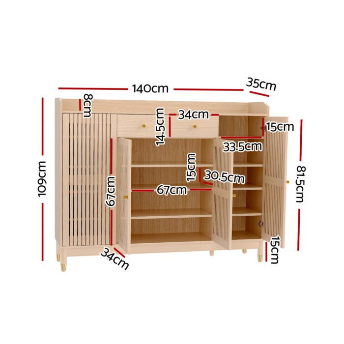 Artiss Shoe Rack Cabinet with Shelves 26 Pairs Pine - Image 4