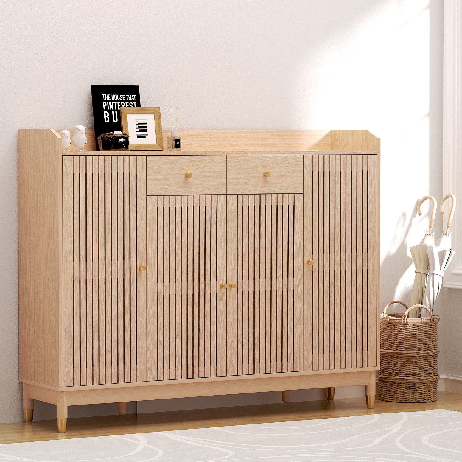 FUR-U-SHOE-140-WD-ABC-198128-06 Artiss Shoe Rack Cabinet with Shelves 26 Pairs Pine - Image 1