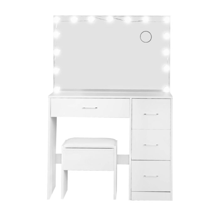 Artiss Dressing Table Set Stool 15 Led Bulbs White Darcy - Image 5
