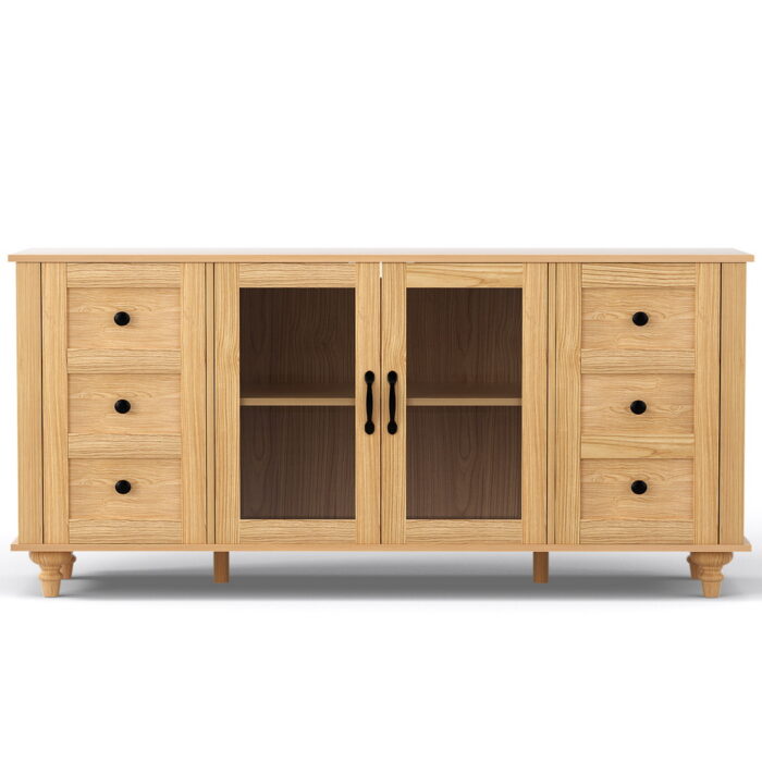 Artiss Buffet Sideboard Storage Cabinet Kitchen Cupboard Faux Drawer 150CM Pine - Image 4