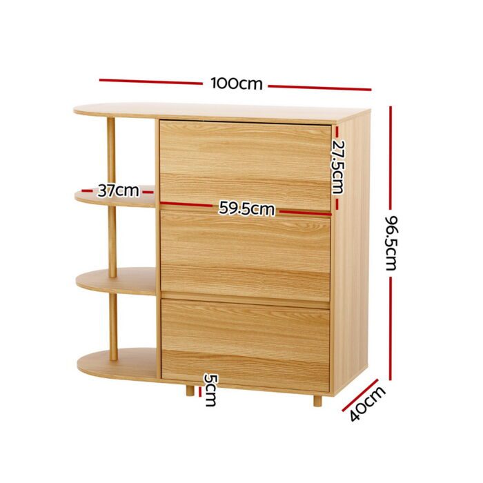 Artiss Chest of 3 Drawers Storage Cabinet 3 Shelves Pine - Image 4