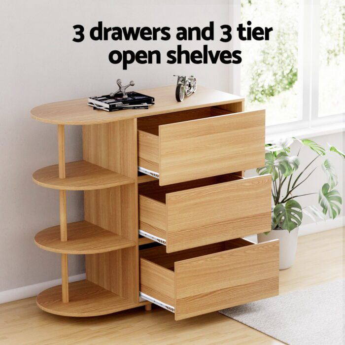 Artiss Chest of 3 Drawers Storage Cabinet 3 Shelves Pine - Image 6