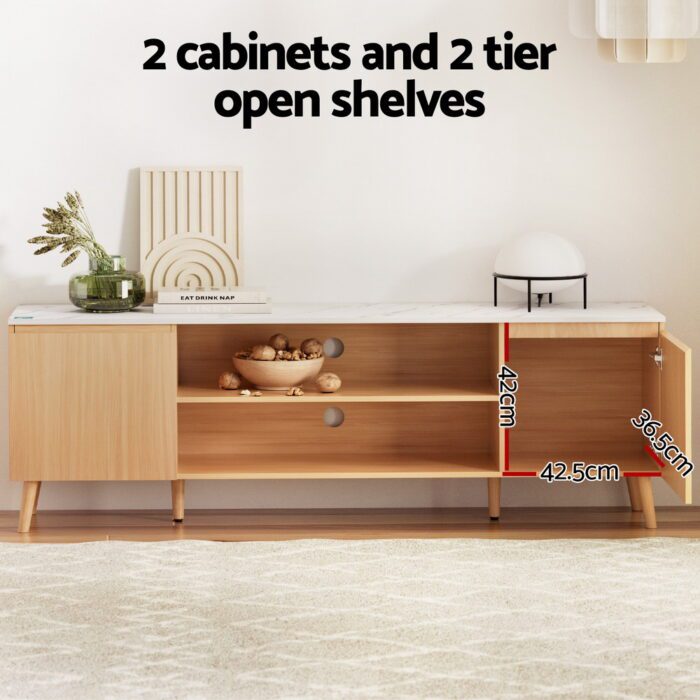 Artiss TV Cabinet Entertainment Unit Stand 180CM Pine White - Image 6