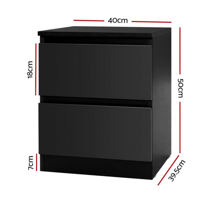 Artiss 2x Bedside Table 2 Drawers - PEPE Black - Image 2