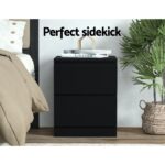 Artiss 2x Bedside Table 2 Drawers - PEPE Black - Image 4