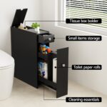 Artiss Bathroom Storage Cabinet Toilet Slim Tissue Box Caddy Holder Side Wooden Black - Image 4