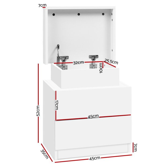 Artiss Bedside Table 2 Drawers Lift-up Storage - COLEY White - Image 2