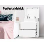 Artiss Bedside Table 2 Drawers Lift-up Storage - COLEY White - Image 3