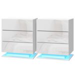 Artiss 2x Bedside Table LED 3 Drawers - MORI White