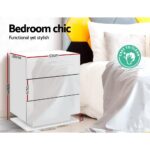 Artiss 2x Bedside Table LED 3 Drawers - MORI White - Image 6