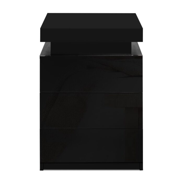 Artiss 2X Bedside Table LED 3 Drawers - COLEY Black - Image 4