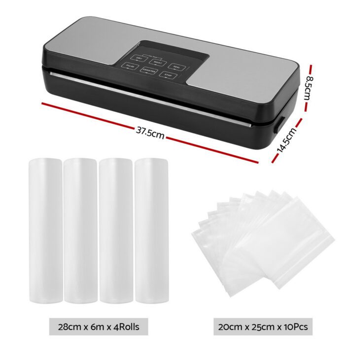 Devanti Food Vacuum Sealer Machine Auto Seal Cutter 5 Modes Storage Bags 28cm 6m 4 Rolls - Image 2