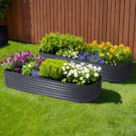 2x Raised Green Fingers Garden Bed 240X80X42cm Oval Planter Box Container Galvanised