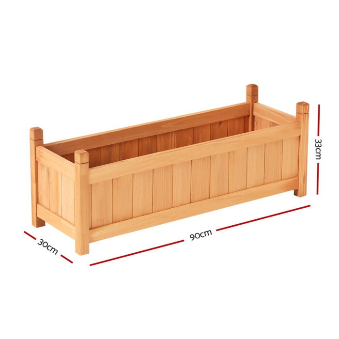 2x Green Fingers Raised Garden Bed 90x30x33cm Wooden Planter Box Raised Container Growing - Image 2