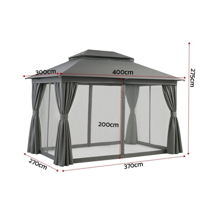 Instahut Gazebo 3x4m Canopy Outdoor Steel Frame Patio Tent Curtains Marquee Grey - Image 2
