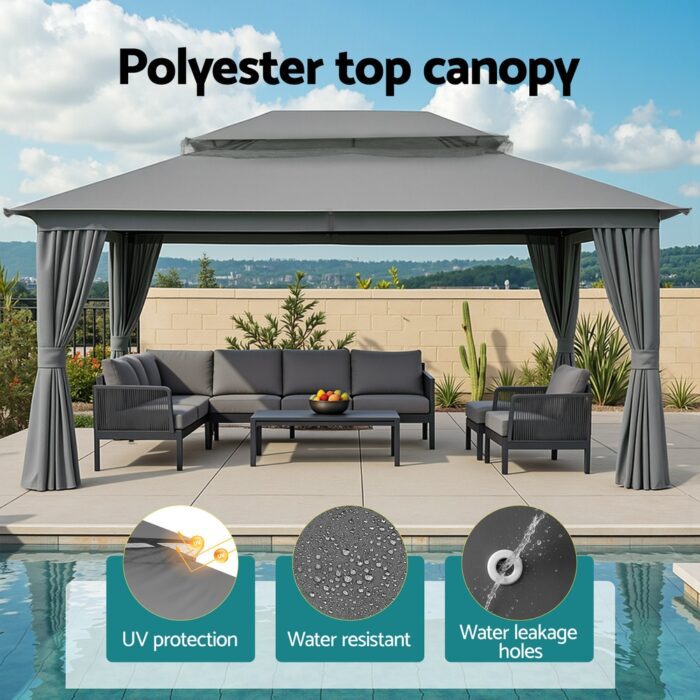 Instahut Gazebo 3x4m Canopy Outdoor Steel Frame Patio Tent Curtains Marquee Grey - Image 4