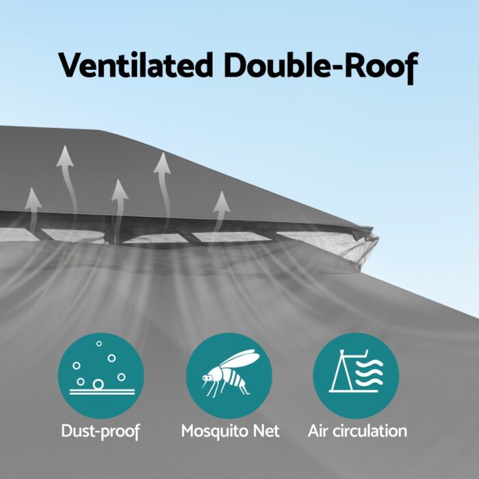 Instahut Gazebo 3x4m Canopy Outdoor Steel Frame Patio Tent Curtains Marquee Grey - Image 5