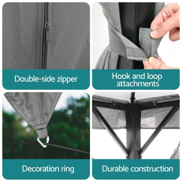 Instahut Gazebo 3x4m Canopy Outdoor Steel Frame Patio Tent Curtains Marquee Grey - Image 6