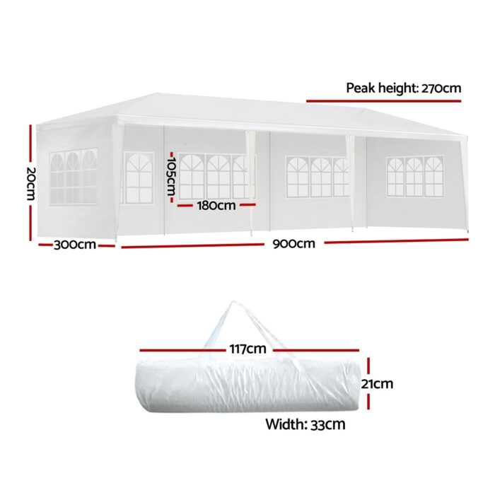 Instahut Gazebo 3x9m Marquee Wedding Party Tent Outdoor Camping Side Wall Canopy 5 Panel White - Image 2