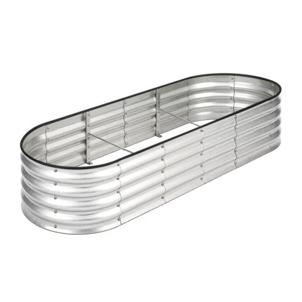 Livsip Outdoor Garden Bed Oval Galvanised Steel 240x80x42cm Silver