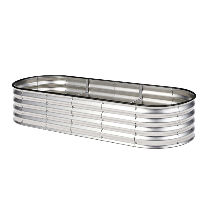 Livsip Outdoor Garden Bed Oval Galvanised Steel 240x80x42cm Silver - Image 8
