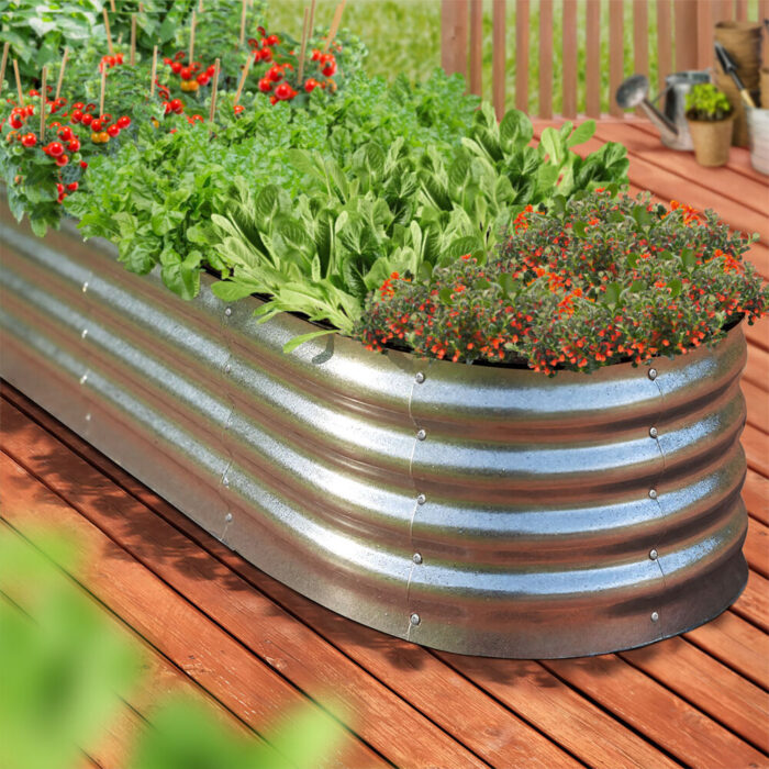 Livsip Outdoor Garden Bed Oval Galvanised Steel 240x80x42cm Silver - Image 6