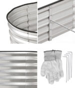 Livsip Outdoor Garden Bed Oval Galvanised Steel 240x80x42cm Silver - Image 4