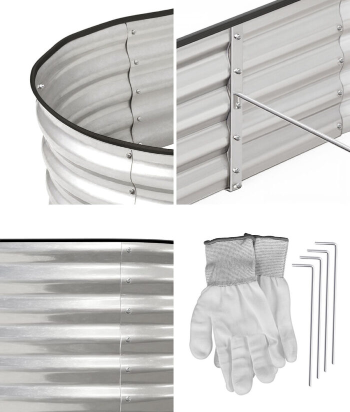 Livsip Outdoor Garden Bed Oval Galvanised Steel 240x80x42cm Silver - Image 4
