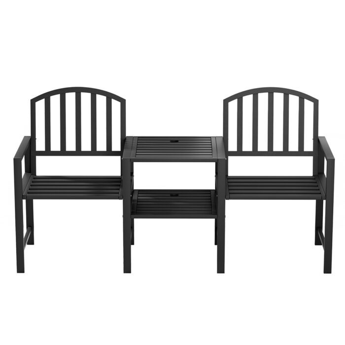 Gardeon Outdoor Garden Bench Seat Loveseat Steel Table Chairs Patio Furniture Black - Image 3