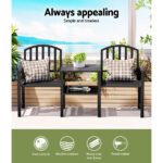Gardeon Outdoor Garden Bench Seat Loveseat Steel Table Chairs Patio Furniture Black - Image 4