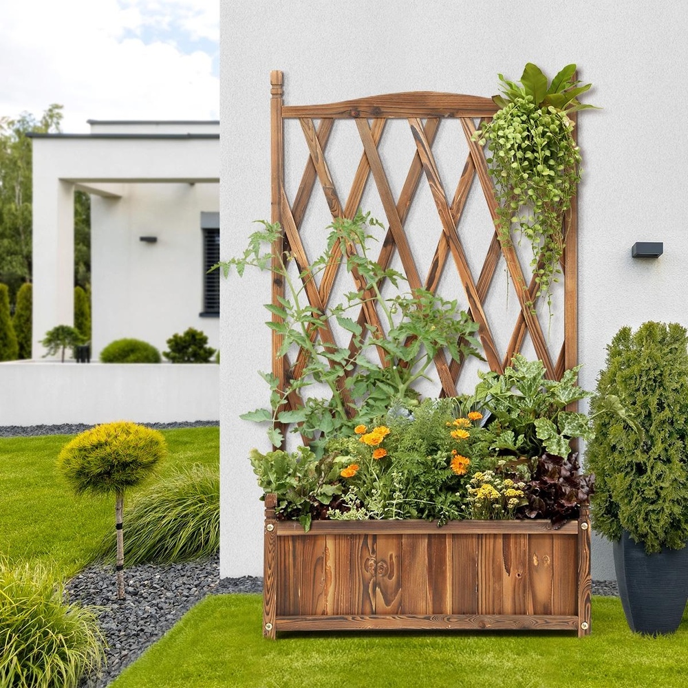 GB-WD-DM-XL-CAX2-07 Livsip 2pc Wooden Raised Garden Bed with Trellis 64x28.5x115cm - Image 1