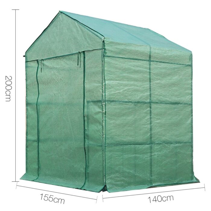Green Fingers Greenhouse 1.4x1.55x2M Walk in Green House Tunnel Plant Garden Shed 8 Shelves - Image 2