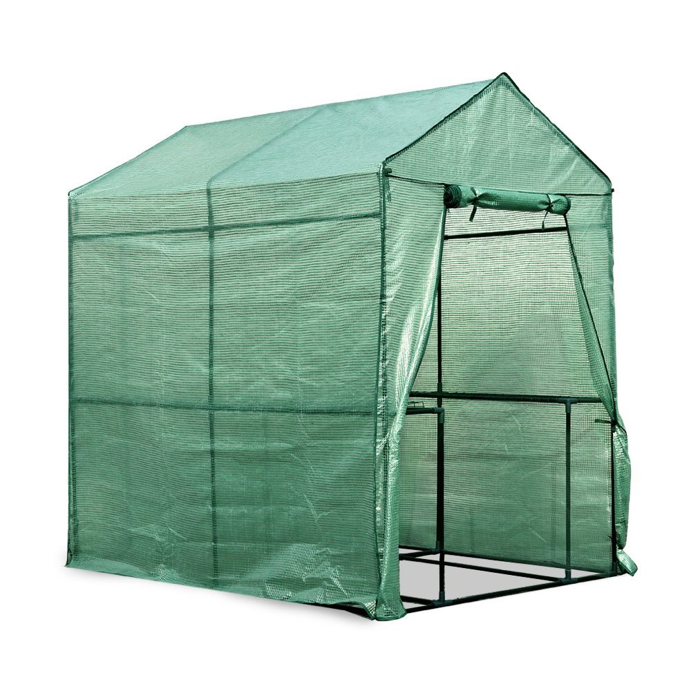 GH-WALK-19X12-GR-12461-00 Green Fingers Greenhouse 1.2x1.9x1.9M Walk in Green House Tunnel Plant Garden Shed 4 Shelves - Image 1