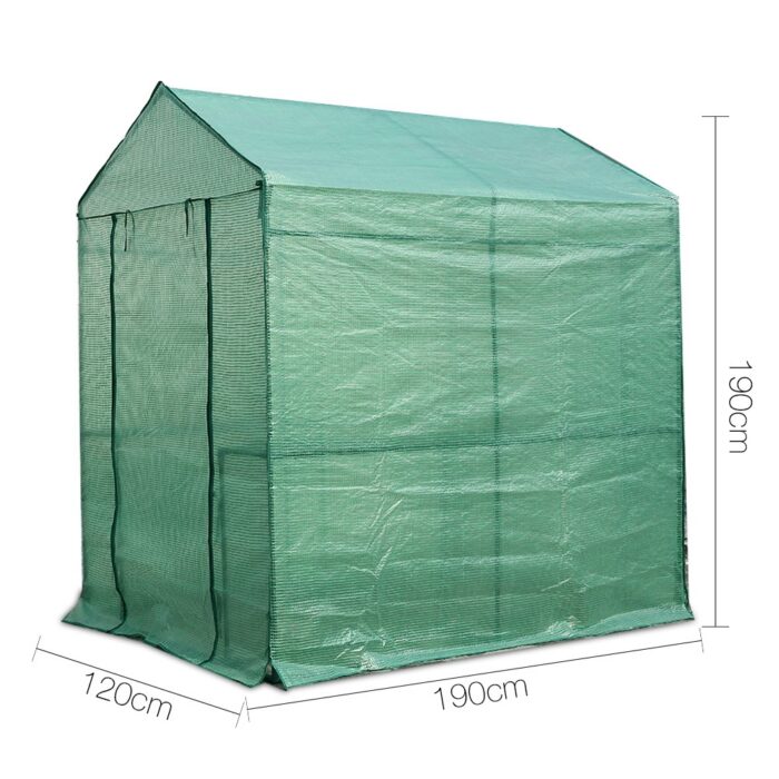 Green Fingers Greenhouse 1.2x1.9x1.9M Walk in Green House Tunnel Plant Garden Shed 4 Shelves - Image 2