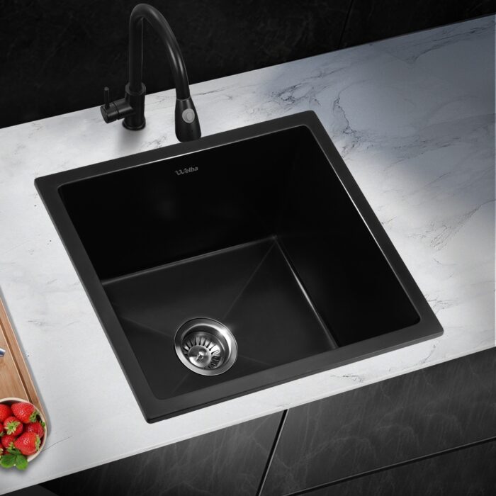 Welba Kitchen Sink Granite Basin Single Bowl 45cmx45cm Black - Image 7