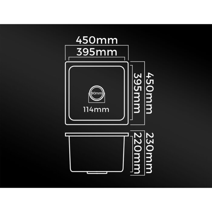 Welba Kitchen Sink Granite Basin Single Bowl 45cmx45cm Black - Image 6