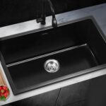 Welba Kitchen Sink 70x45cm Granite Basin Single Bowl Black - Image 2