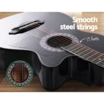 Alpha 38 Inch Acoustic Guitar Wooden Body Steel String Full Size Cutaway Black - Image 4