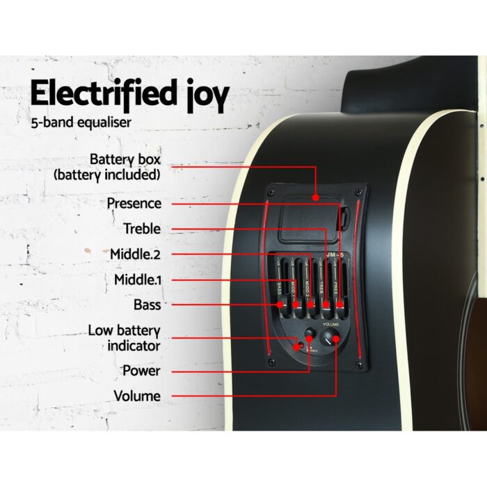 Alpha 41 Inch Acoustic Guitar Equaliser Electric Output Jack Cutaway Black - Image 4