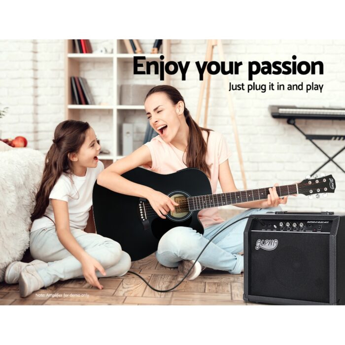 Alpha 41 Inch Acoustic Guitar Equaliser Electric Output Jack Cutaway Black - Image 5