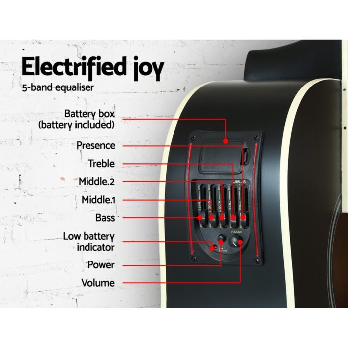 Alpha 41 Inch Acoustic Guitar Equaliser Electric Output Cutaway w/ Stand Black - Image 4